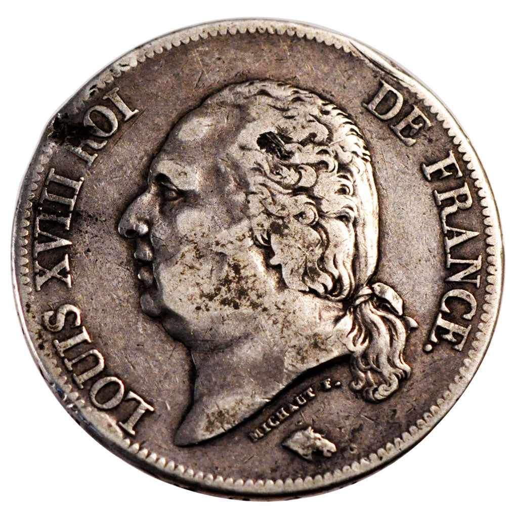 FRANCE, Louis XVIII, 5 Francs, 1822, Paris, KM #711.1, F(12-15), Silver,...