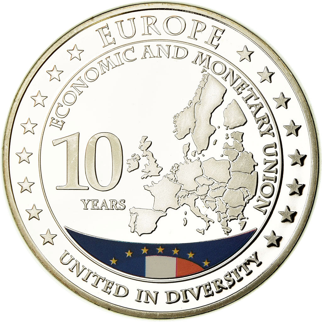 France, Medal, Europe, Les 10 Ans de l'Union Monétaire, MS(65-70), Copper