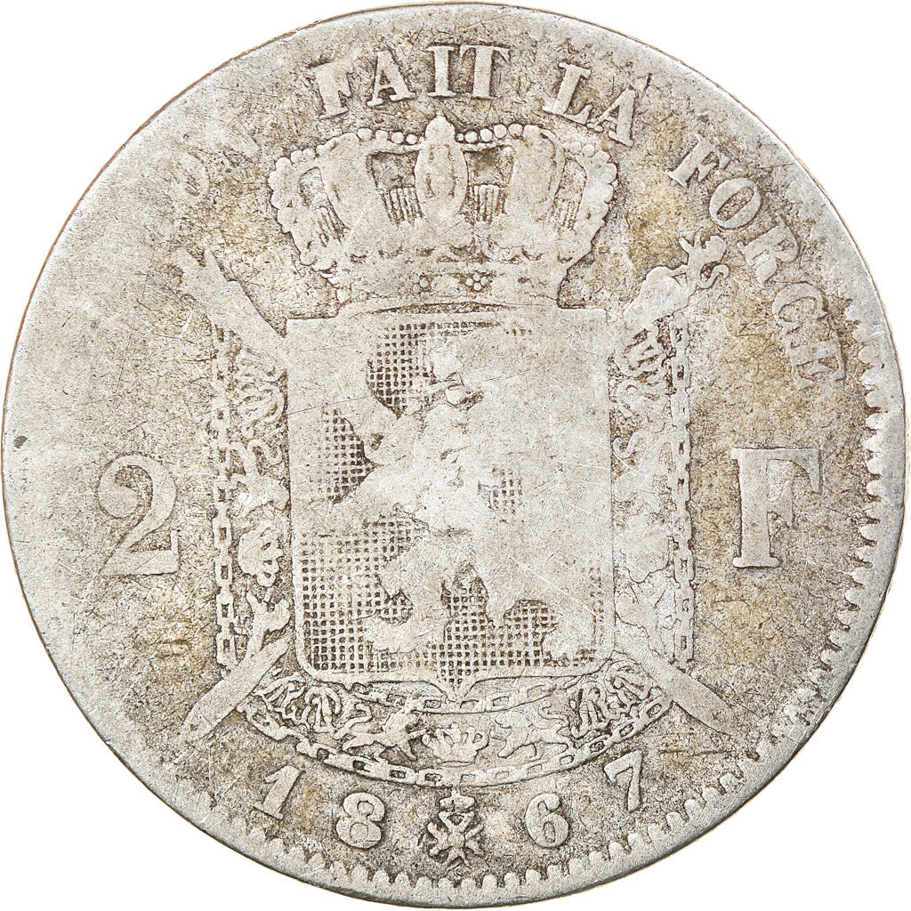 Monnaie, Belgique, Leopold II, 2 Francs, 2 Frank, 1867, B+, Argent, KM:30.1