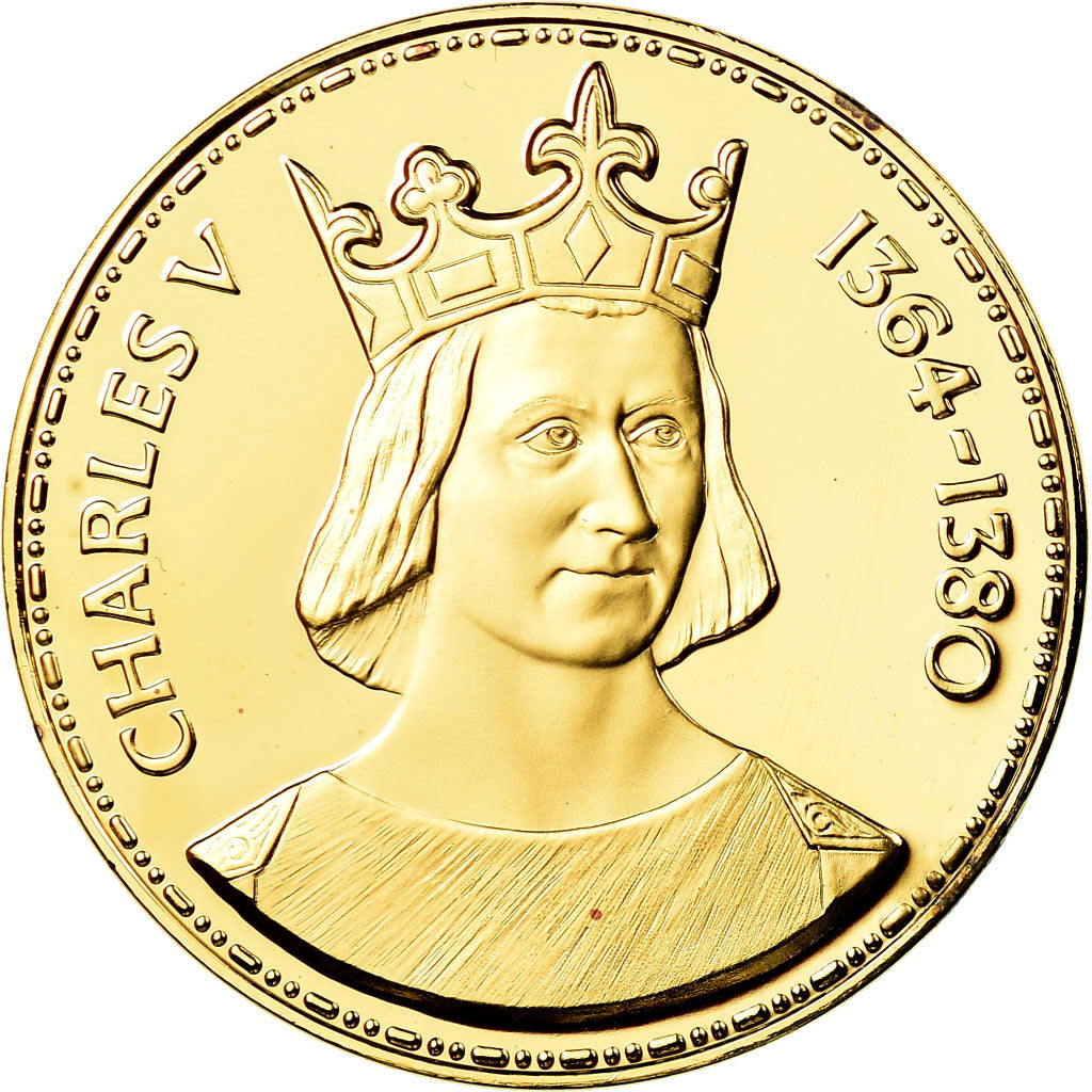 France, Medal, Les Rois de France, Charles V, History, MS(65-70), Vermeil