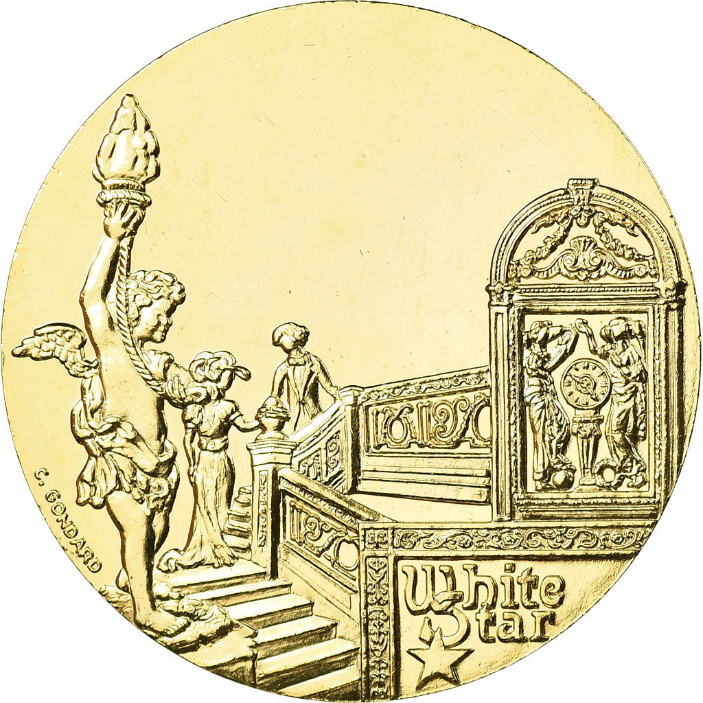 France, Medal, Les Grands Transatlantiques, Titanic, C. Gondard, MS(65-70), Gilt