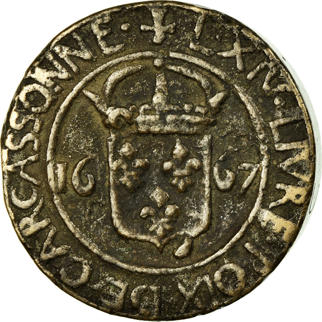 Francja, Medal, Carcassonne, Poids de Ville, Une Livre, 1667, EF(40-45), Bronze