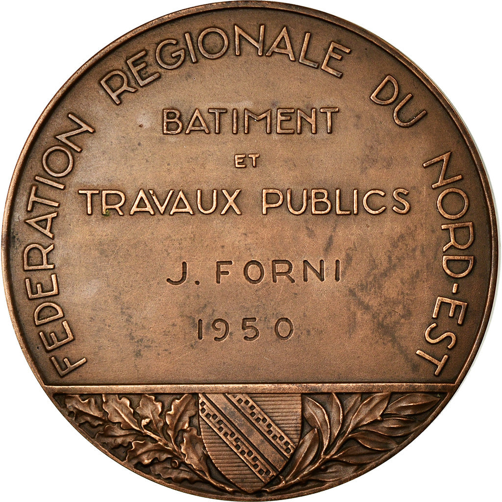 França, Medal, Bâtiments et Travaux Publics, Champagne Ardenne, 1950, Berton