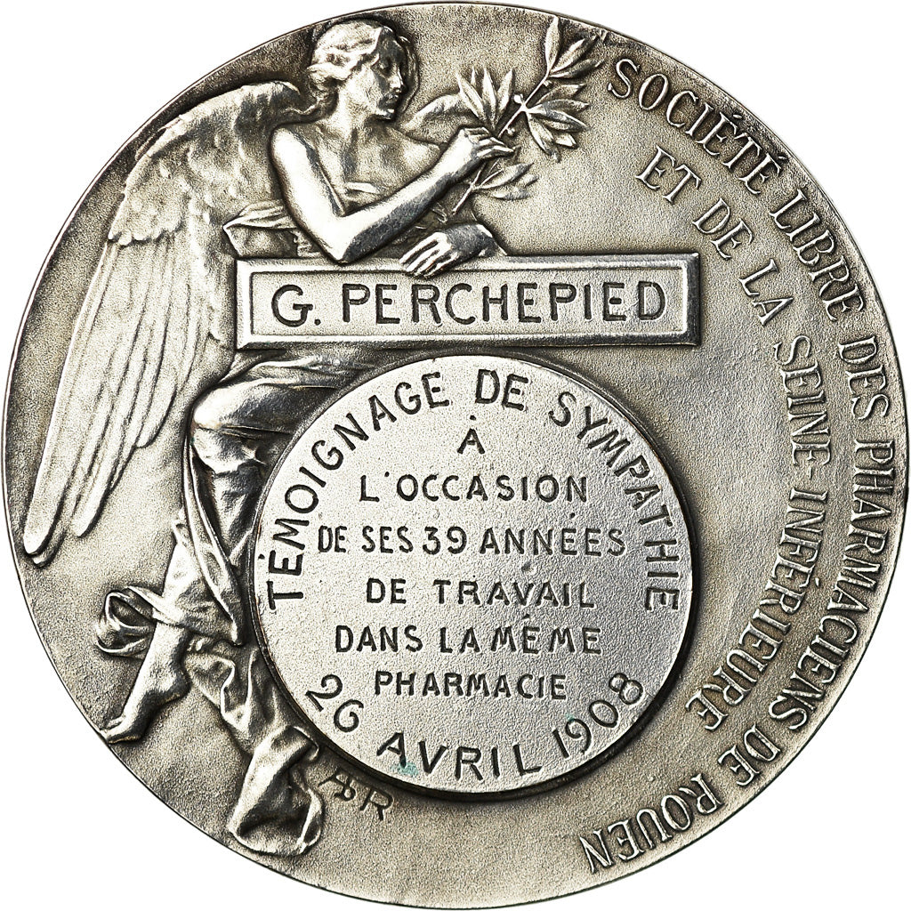 France, Médaille, Société Libre des Pharmaciens de Rouen, 1908, Bottée, SUP