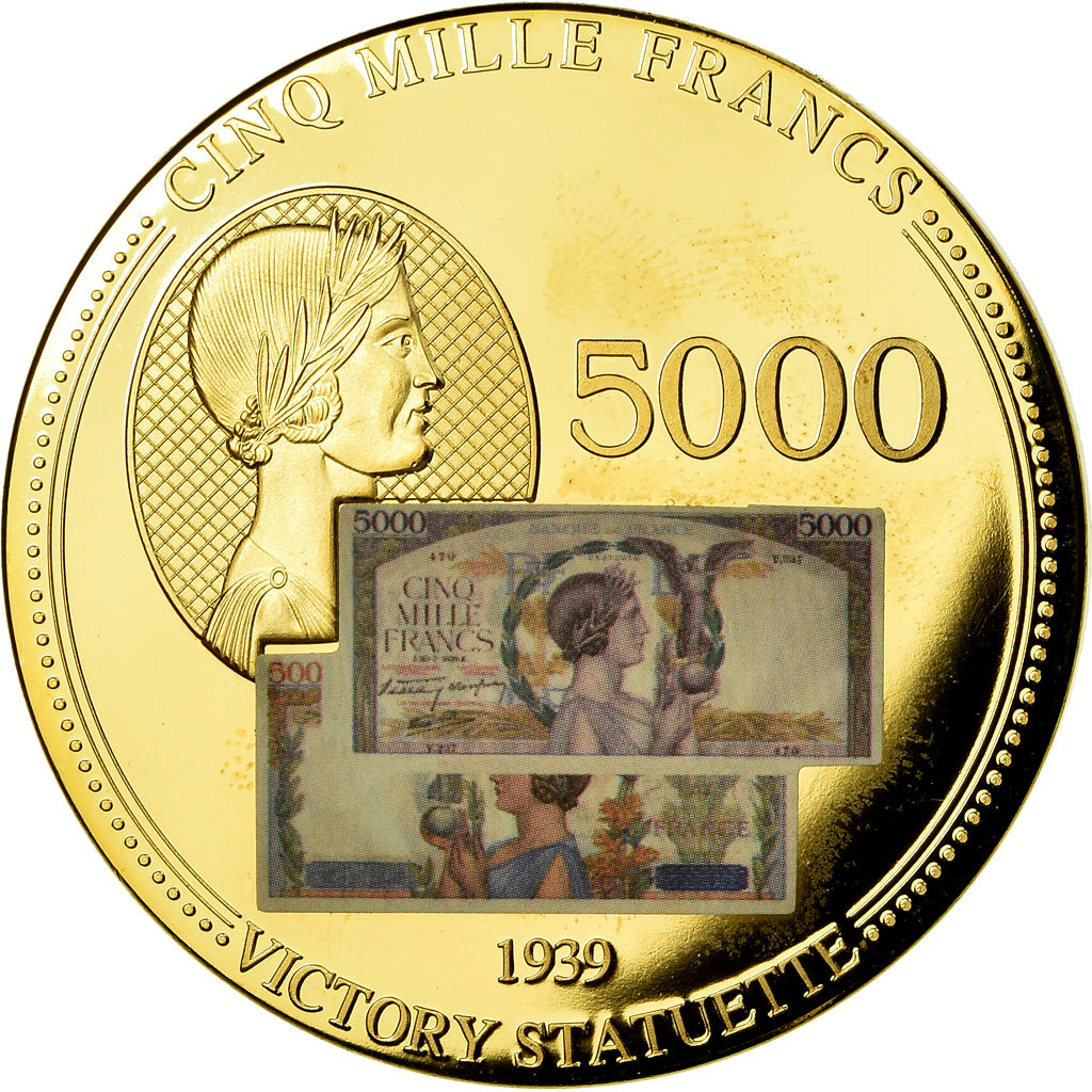 France, Médaille, Les Anciens Francs, billet de 5000 Francs Victoire, FDC