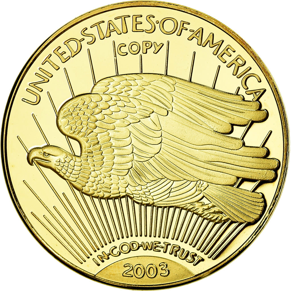 Francia, medaglia, Reproduction Twenty Dollars Liberty, FDC, Rame dorato