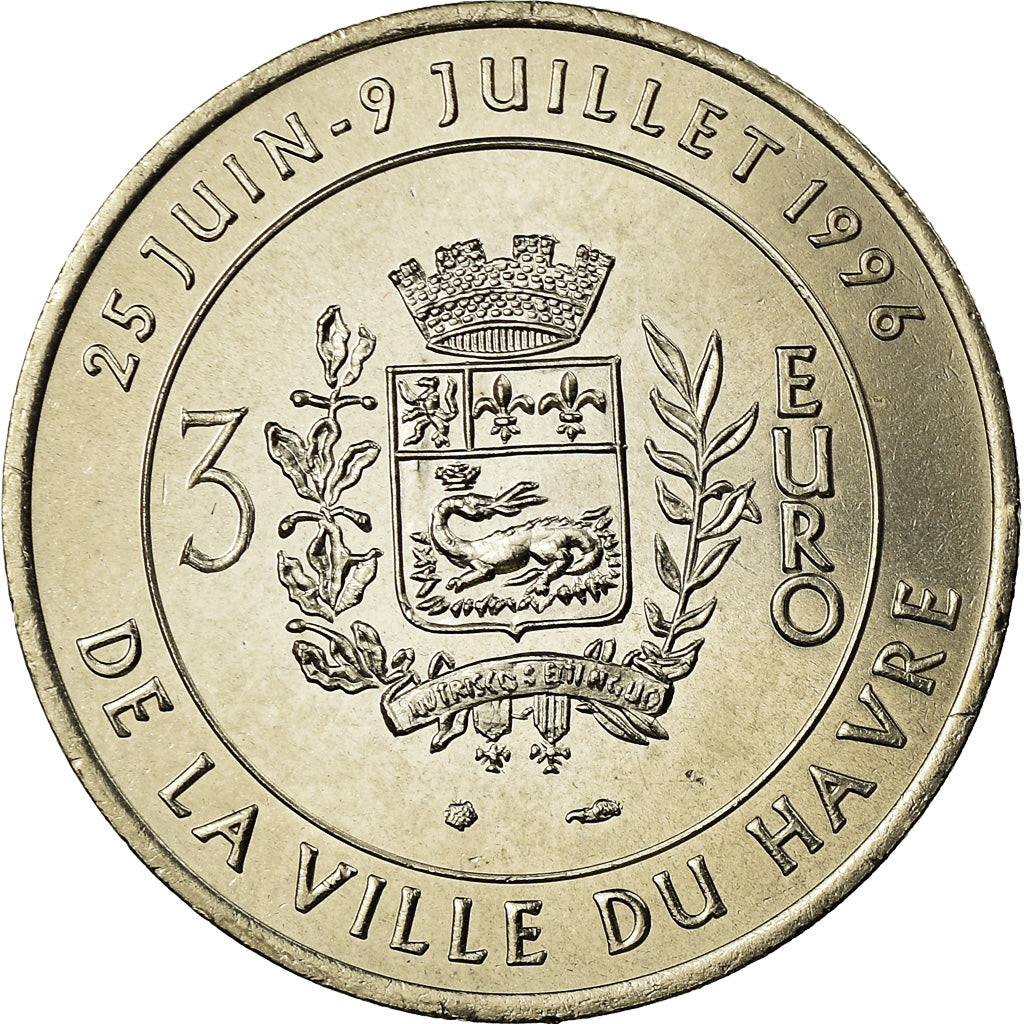 Francja, Medal, 3 Euro Ville du Havre, Pont de Normandie, 1996, MS(65-70)