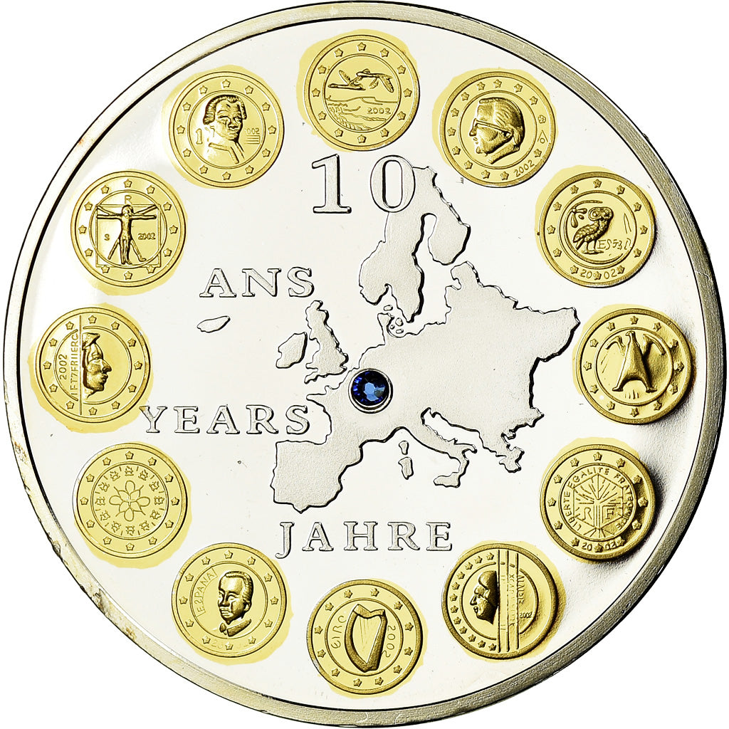 France, Medal, 10 ans de l'Euro, 2012, MS(65-70), Copper Plated Silver