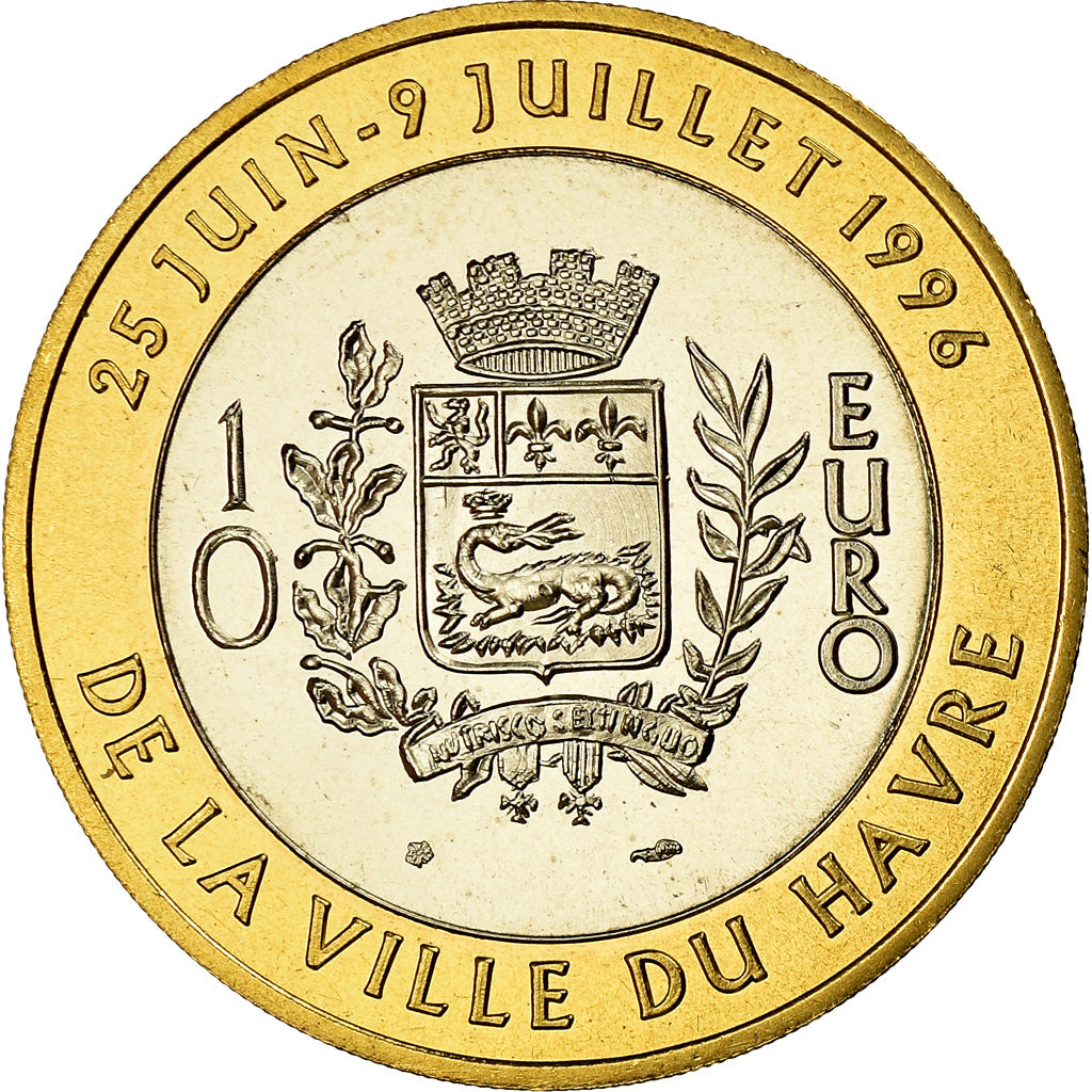 France, Medal, 10 Euro, Ville du Havre, Pont de Normandie, 1996, MS(65-70)