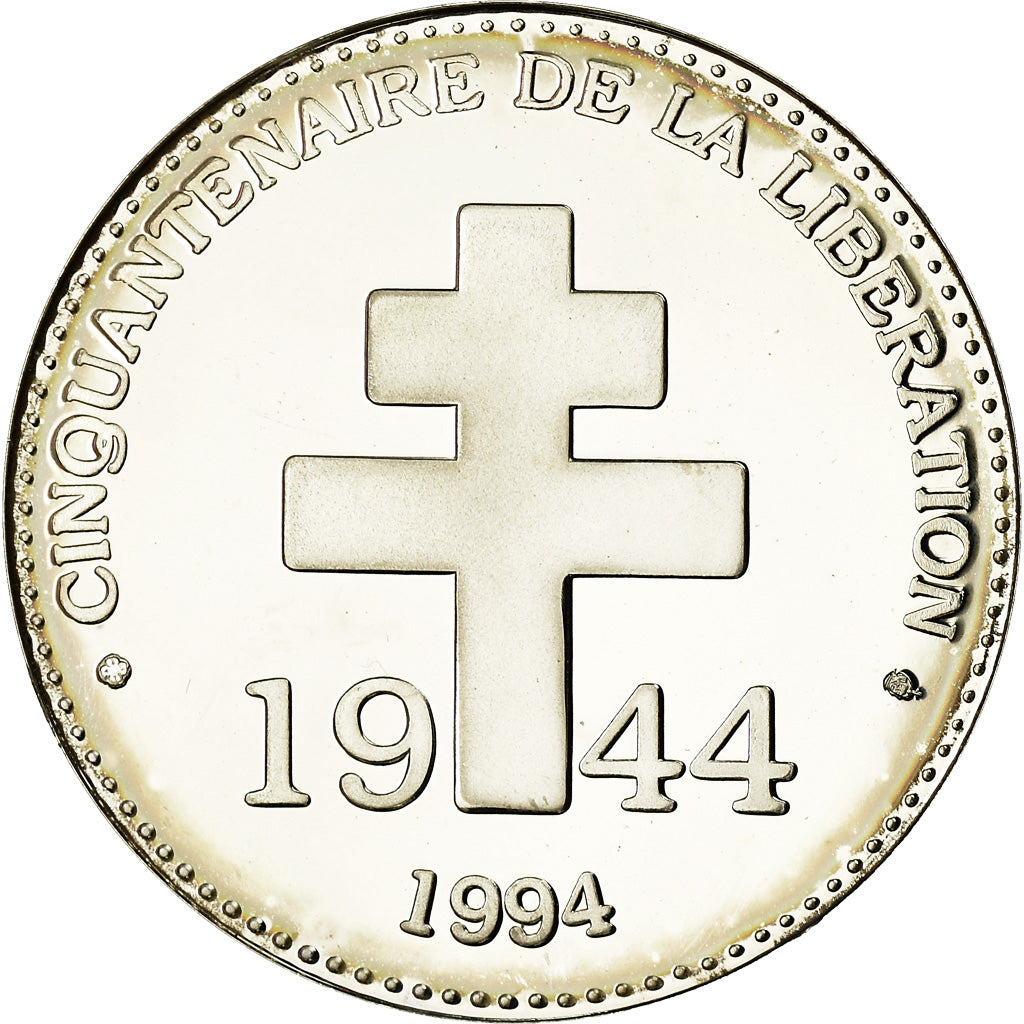 Francia, medalla, Cinquantenaire de La Libération, De Gaulle, 1994, SC+, Plata