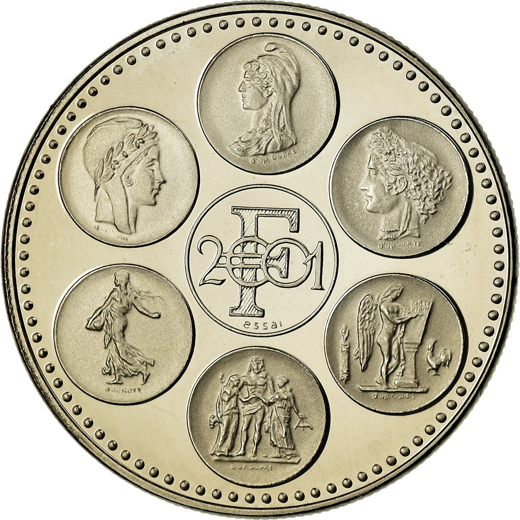 Francja, Medal, Coq, Fin du Cours Légal du Franc, 2001, MS(65-70)