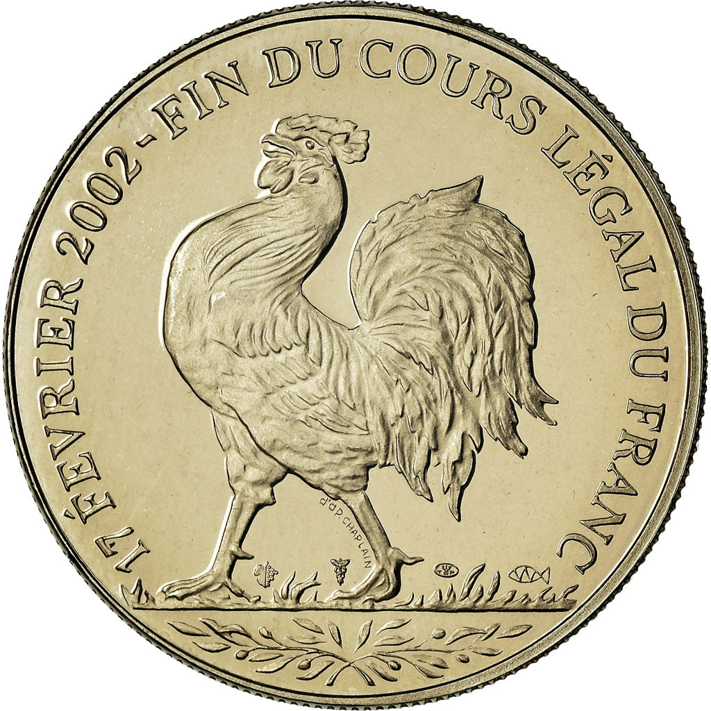 Francja, Medal, Coq, Fin du Cours Légal du Franc, 2001, MS(65-70)