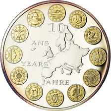 France, Medal, 10 ans de l'Euro, Vatican, 2012, MS(65-70), Copper Plated Silver
