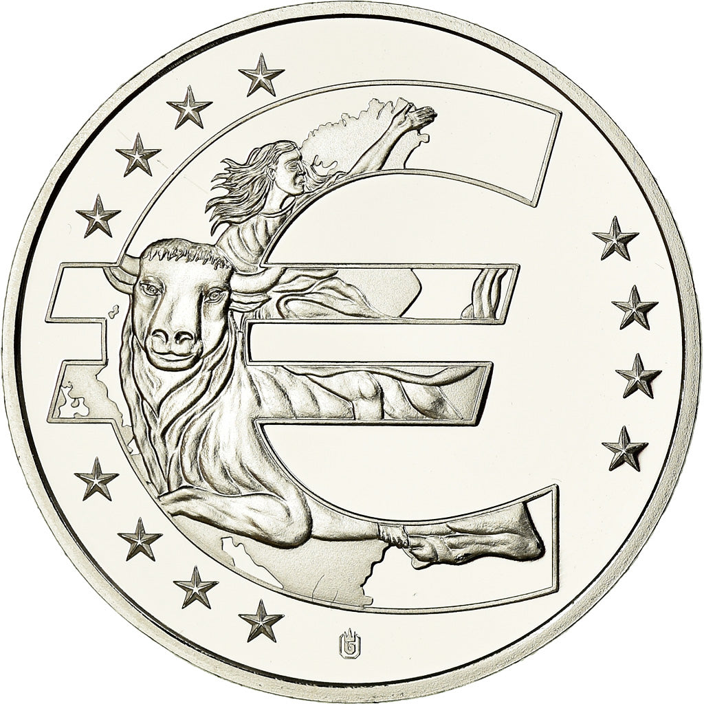 France, Medal, 10 ans de l'Euro, Vatican, 2012, MS(65-70), Copper Plated Silver