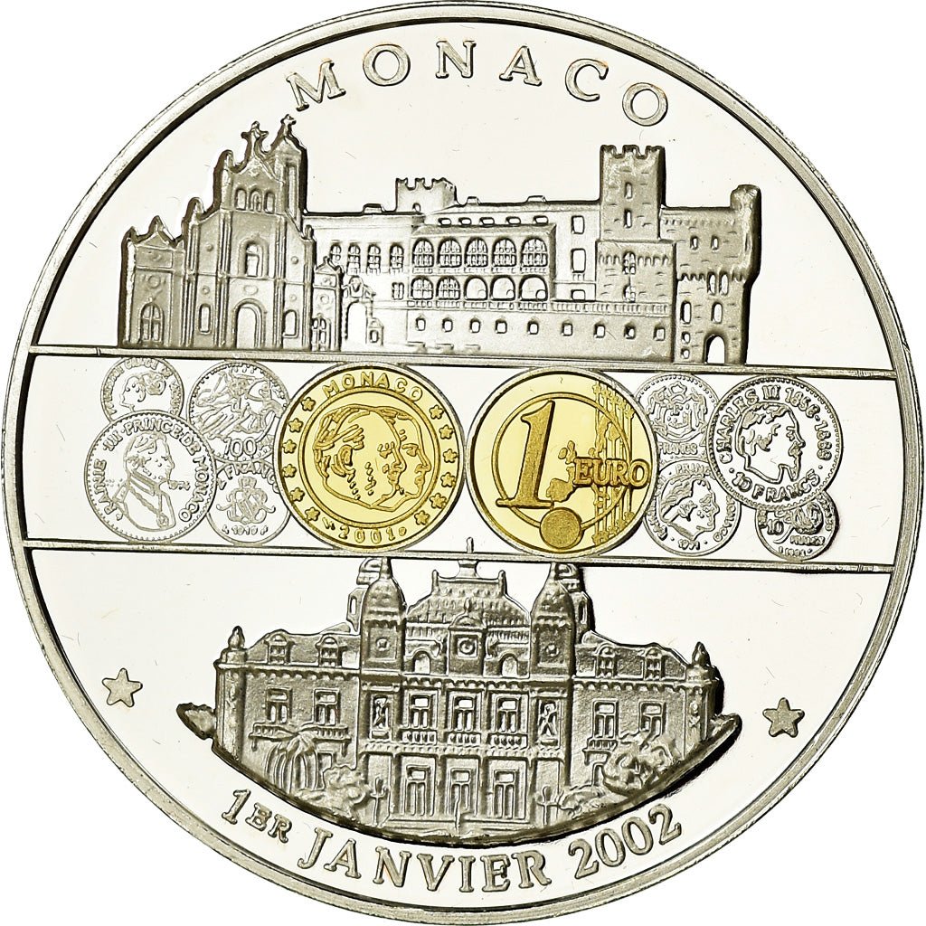 Monaco, Medal, Entrée dans l'Euro, MS(64), Copper Plated Silver