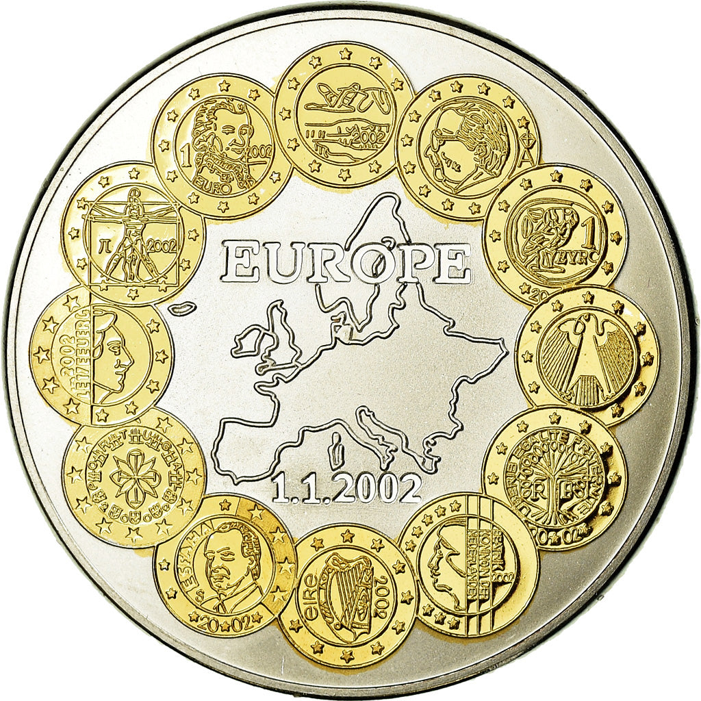 France, Medal, L'Europe, 2002, MS(64), Copper Plated Silver