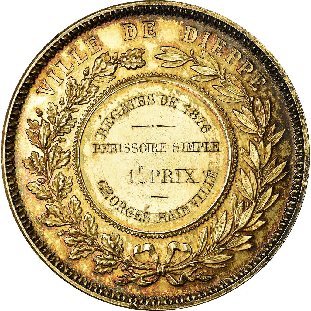 Francja, Medal, Régates, Ville de Dieppe, Wysyłka, 1876, Hamel, AU(55-58)