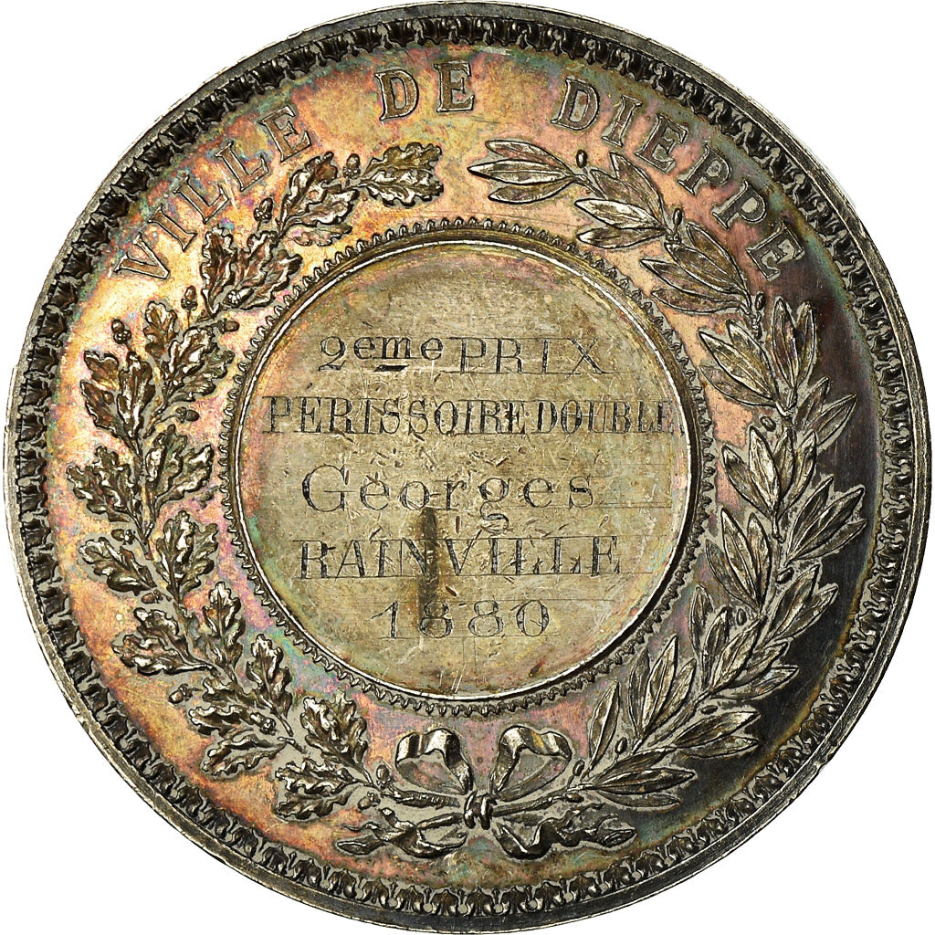 France, Medal, Régates, Ville de Dieppe, Shipping, 1880, Hamel, MS(63), Silver