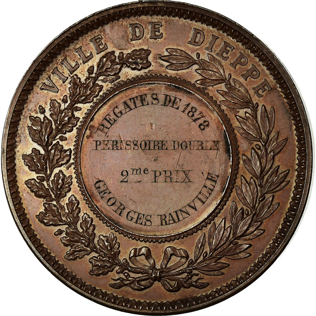 France, Medal, Régates, Ville de Dieppe, Shipping, 1878, Hamel, MS(63), Copper