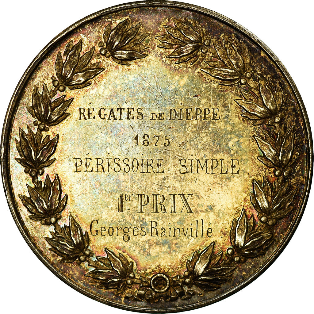 Francja, Medal, Régates, Ville de Dieppe, 1875, Borrel, AU(50-53), Vermeil
