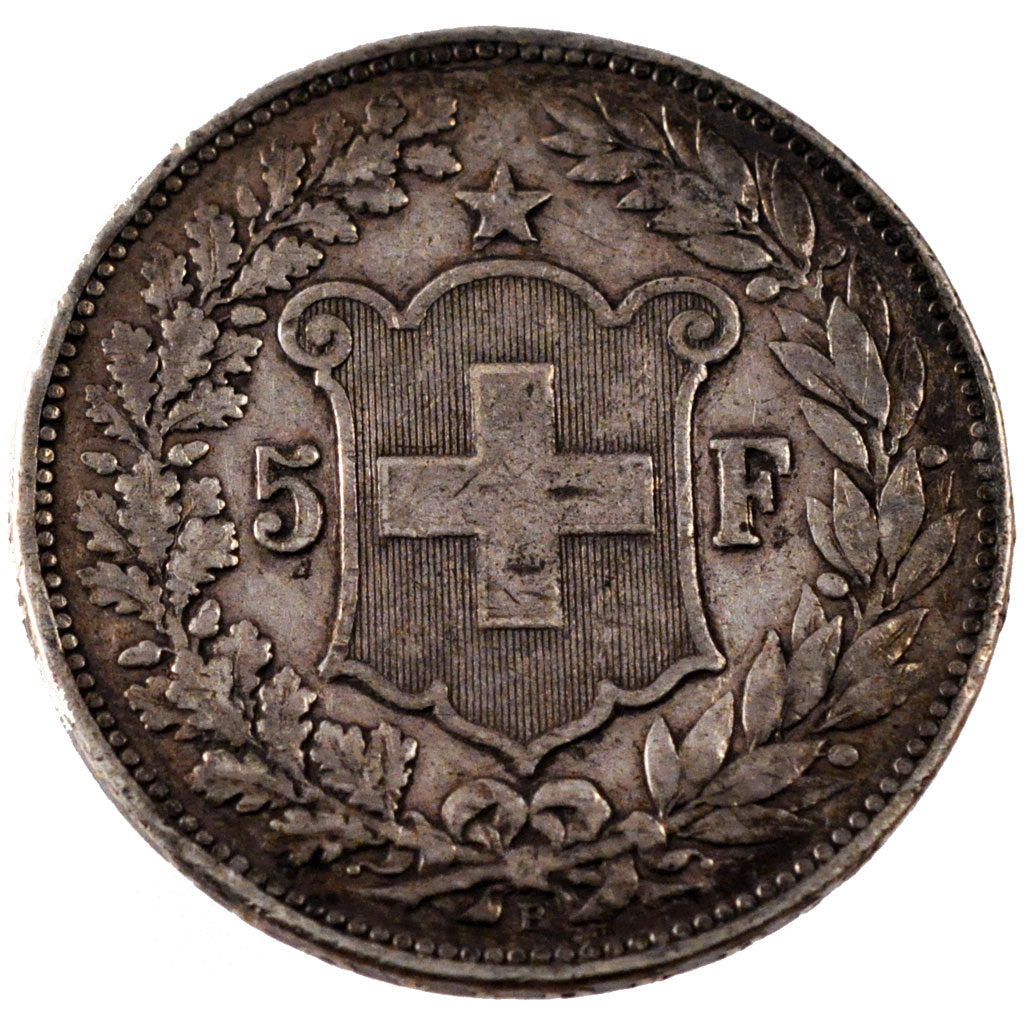 SWITZERLAND, 5 Francs, 1890, Bern, KM #34, EF(40-45), Silver, 37, 24.88