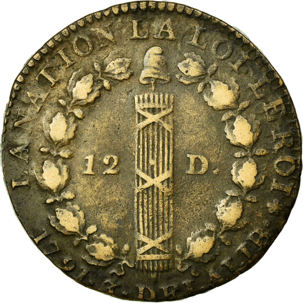 Coin, France, 12 deniers françois, 12 Deniers, 1791, Paris, AU(50-53), Bronze
