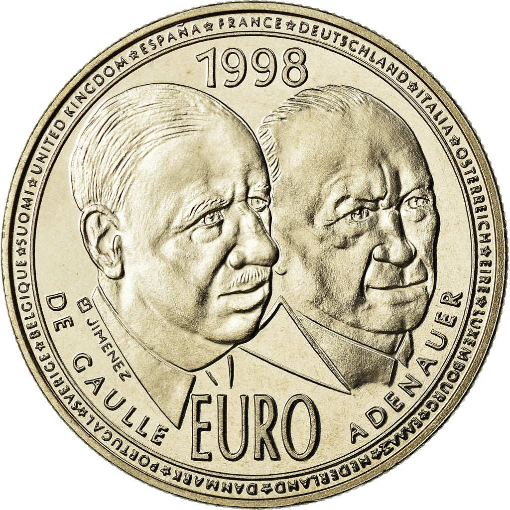 France, Médaille, 10 Euro, De Gaulle-Adenauer, Politics, Society, War, 1998