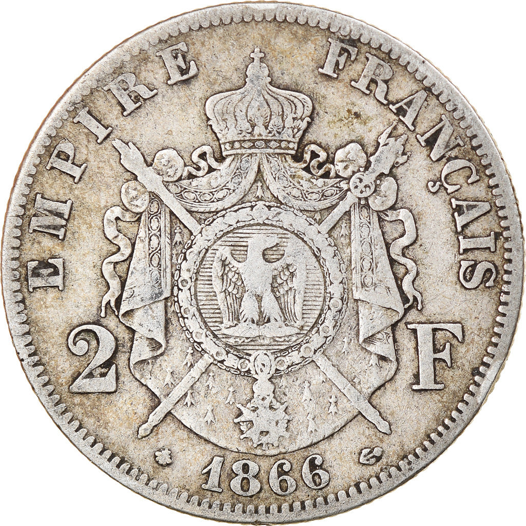 Moeda, França, Napoleon III, Napoléon III, 2 Francs, 1866, Paris, VF(20-25)
