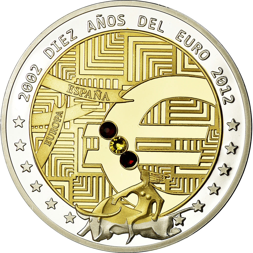 Spain, Medal, 10 ans de l'Euro, Politics, Society, War, 2012, MS(65-70), Copper