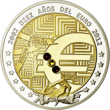 Spain, Medal, 10 ans de l'Euro, Politics, Society, War, 2012, MS(65-70), Copper