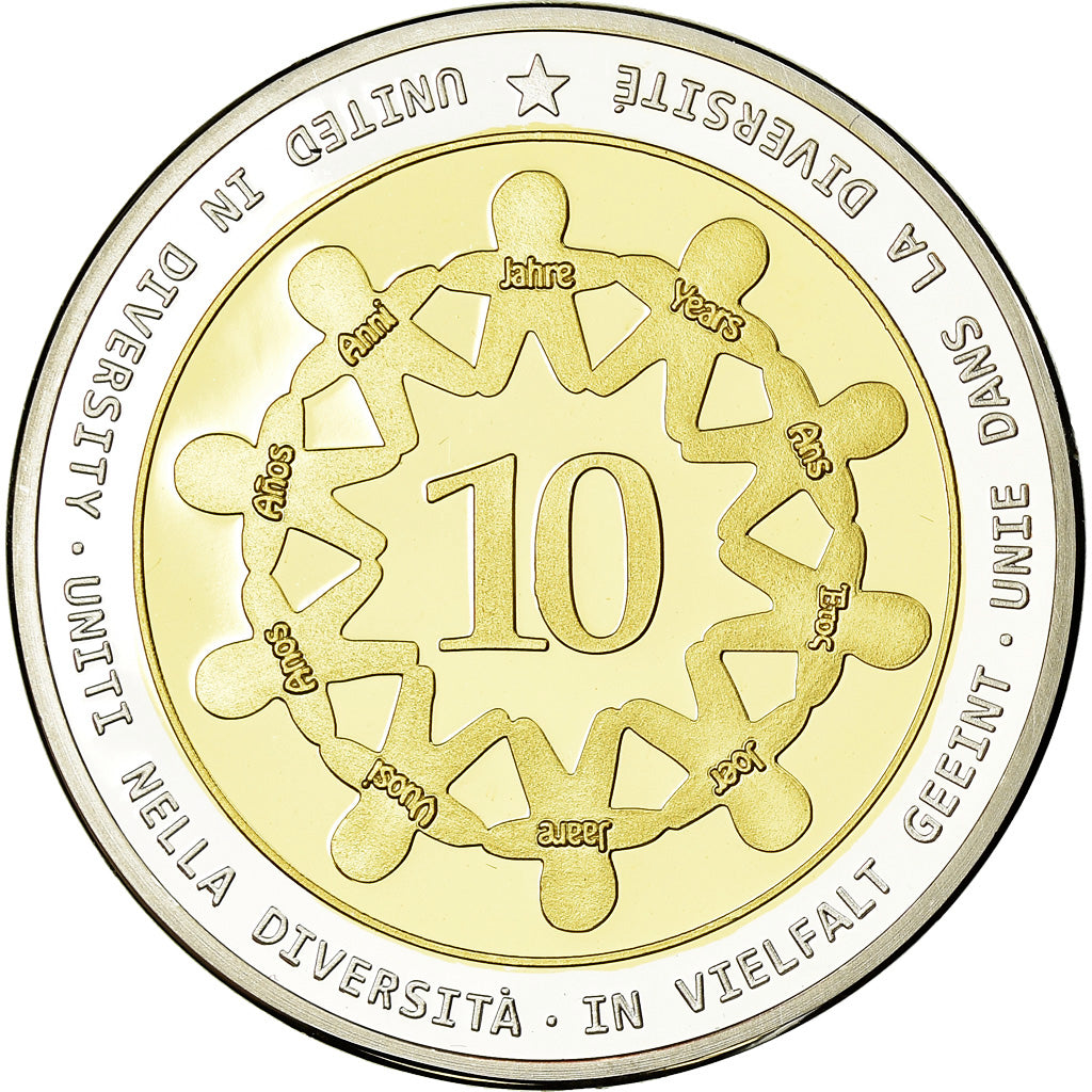 Spain, Medal, 10 ans de l'Euro, Politics, Society, War, 2012, MS(65-70), Copper