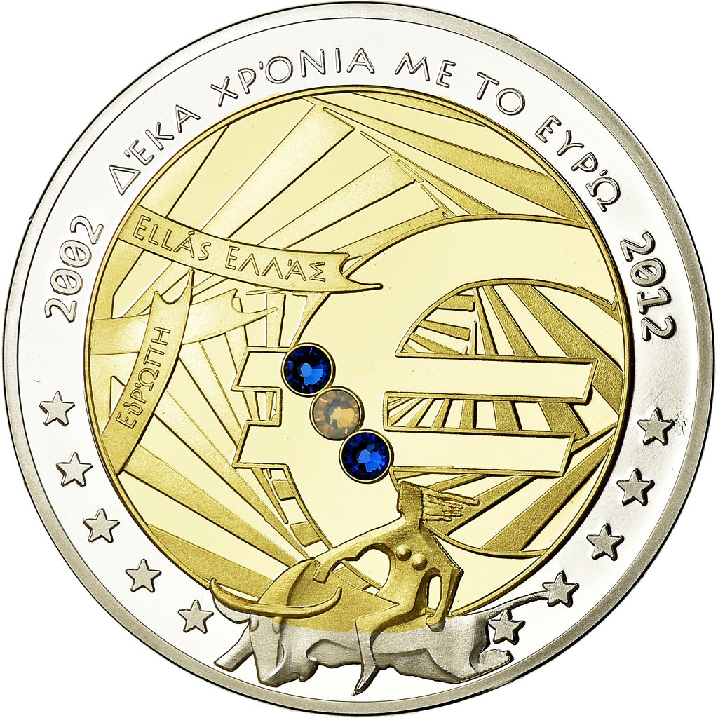 Greece, Medal, 10 ans de l'Euro, Politics, Society, War, 2012, MS(65-70), Copper