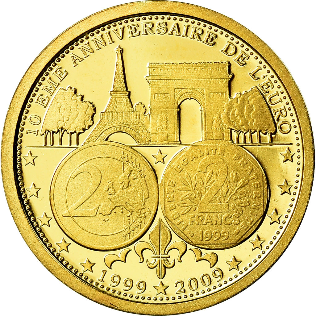 France, Medal, 10ème Anniversaire de l'Euro, 2009, MS(65-70), Gold