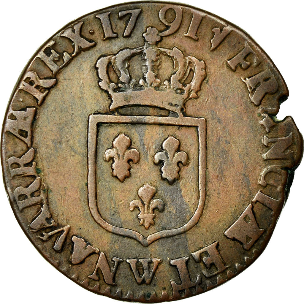 Moneda, Francia, Louis XVI, 1/2 Sol ou 1/2 sou, 1/2 Sol, 1791, Lille, MBC