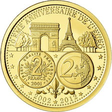 Francia, medaglia, 10ème Anniversaire de l'Euro, Tour Eiffel, FDC, Oro