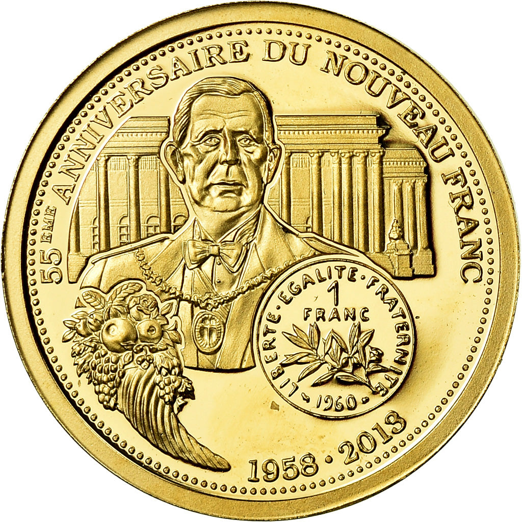 France, Médaille, 55ème anniversaire du Nouveau Franc, Charles de Gaulle, FDC