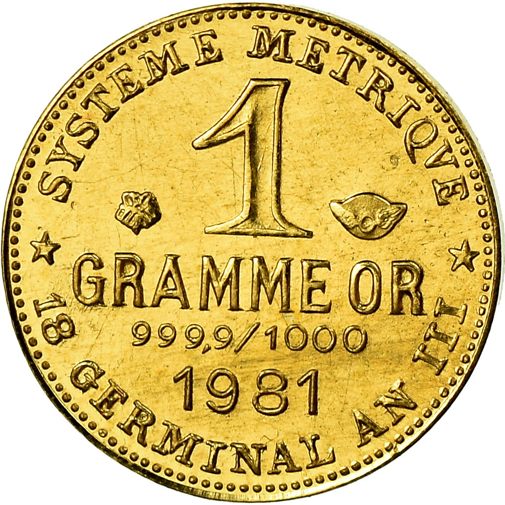 France, Medal, Révolution, 1 Gramme d'or Germinal, History, 1981, MS(65-70)