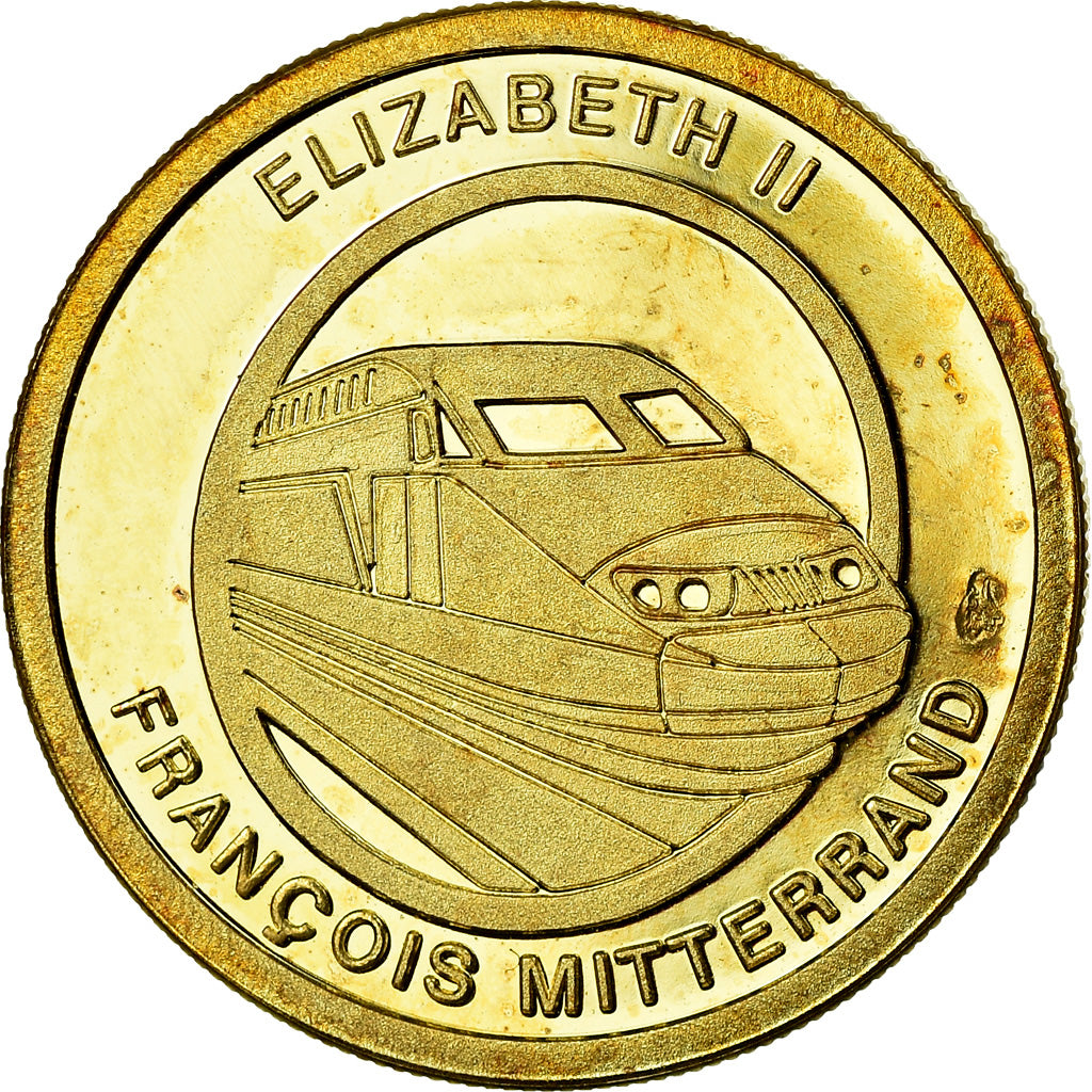 France, Medal, Tunnel sous la Manche - Elizabeth II, Mitterrand, 1990, MS(63)