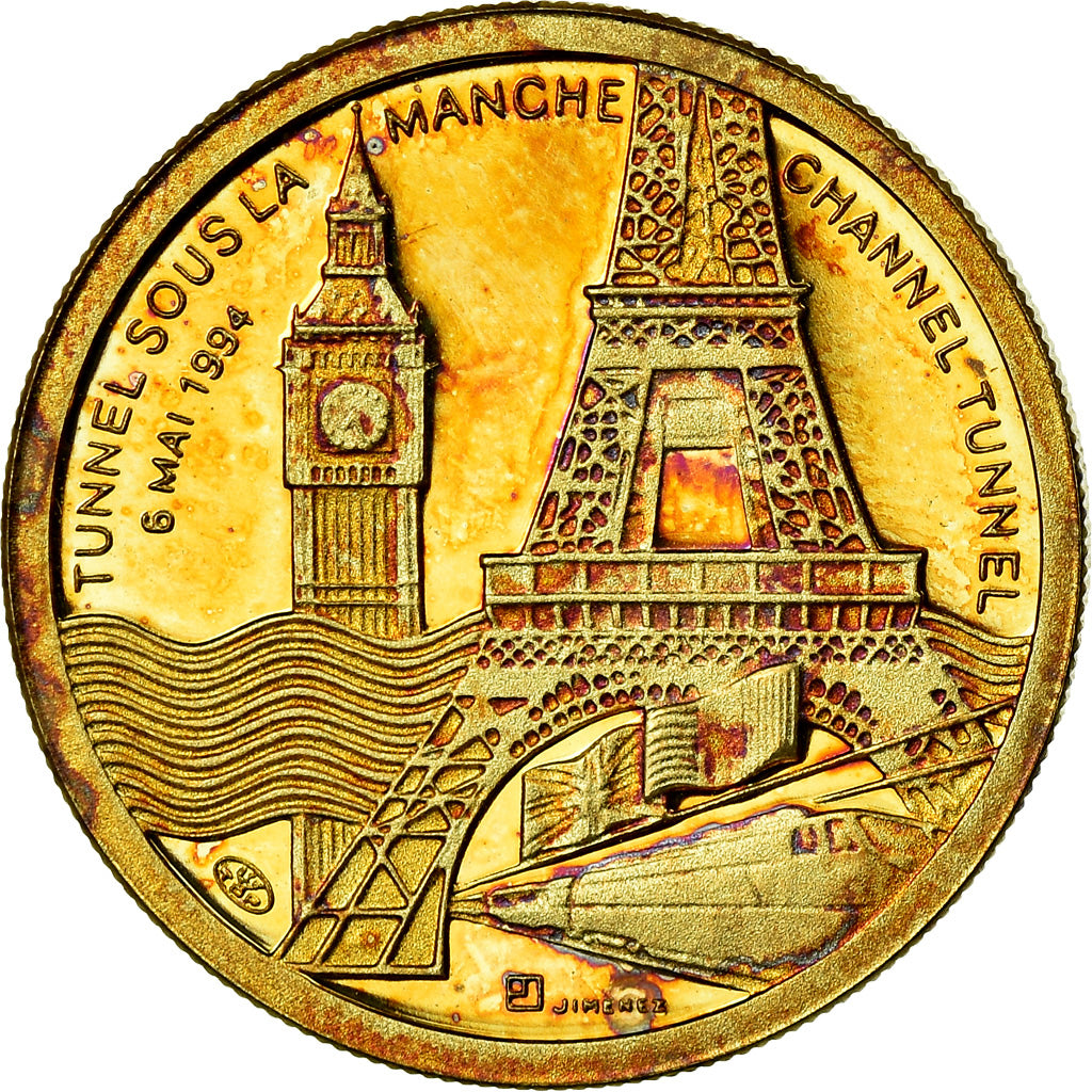France, Medal, Tunnel sous la Manche - Elizabeth II, Mitterrand, 1990, MS(63)