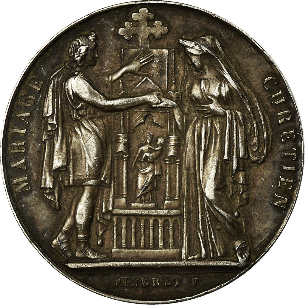 France, Medal, Religion, Mariage Chrétien, Pingret, AU(55-58), Silver