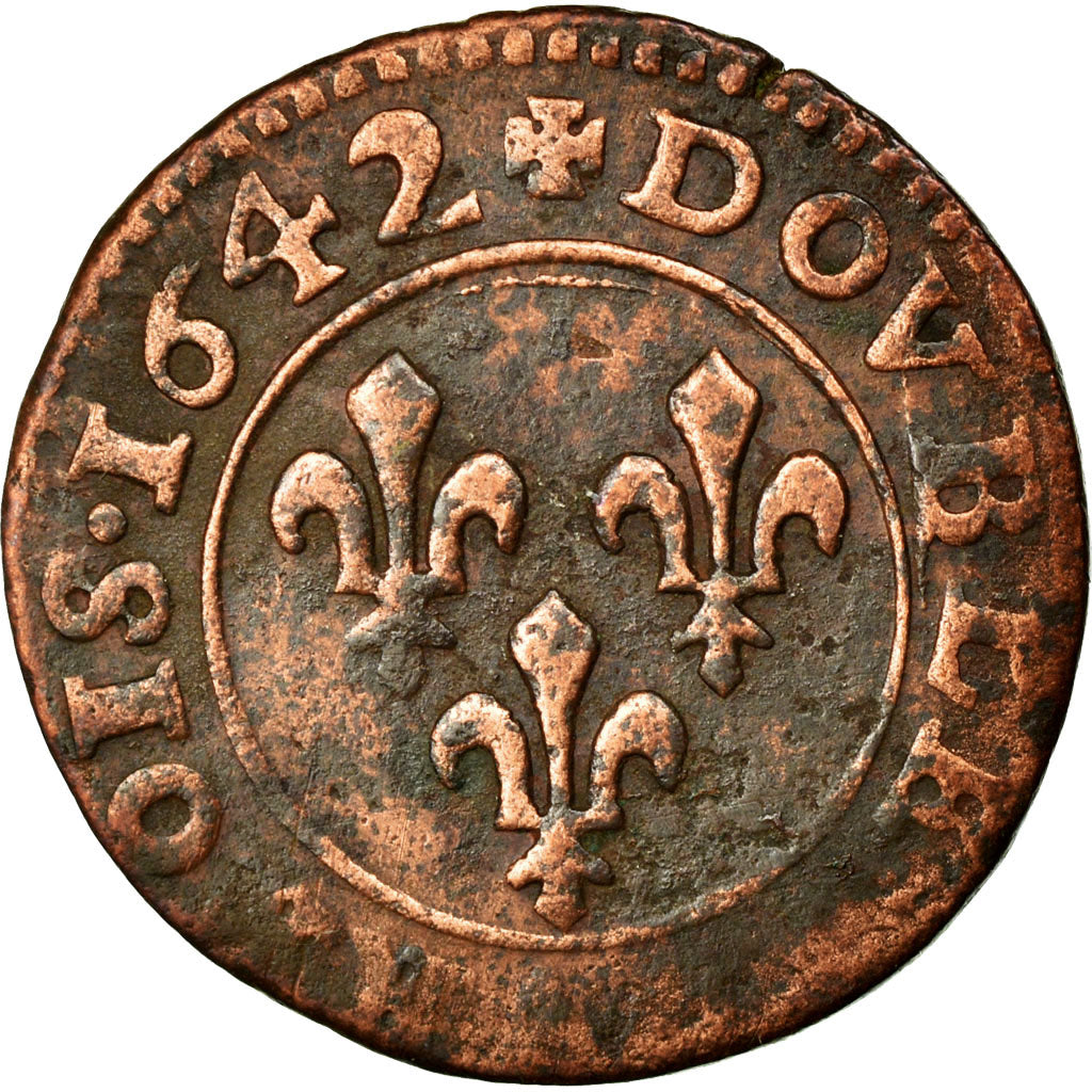 Münze, Frankreich, Louis XIII, Double tournois de Warin, tête à gauche