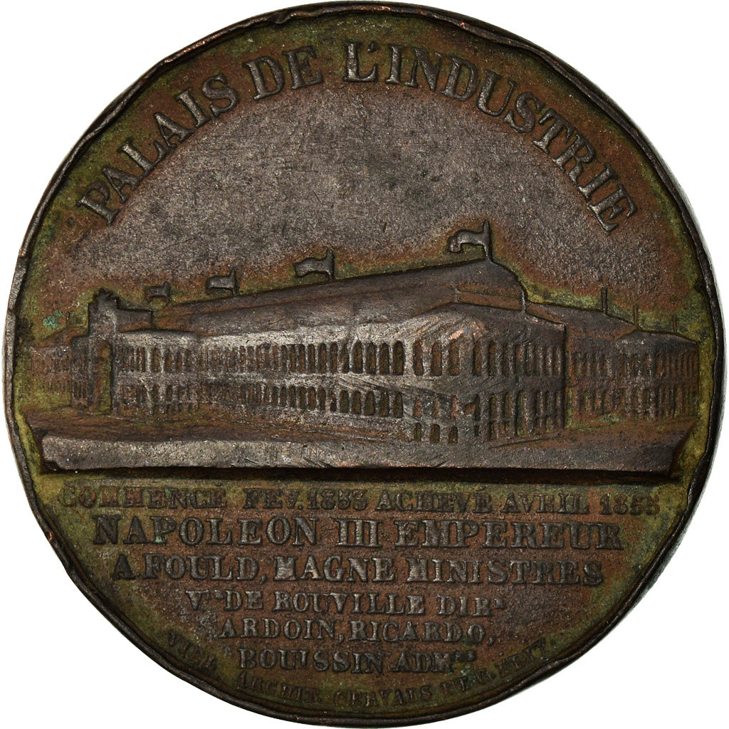 France, Medal, Eugénie et Napoléon III, Palais de l'Industrie, 1855, Caqué