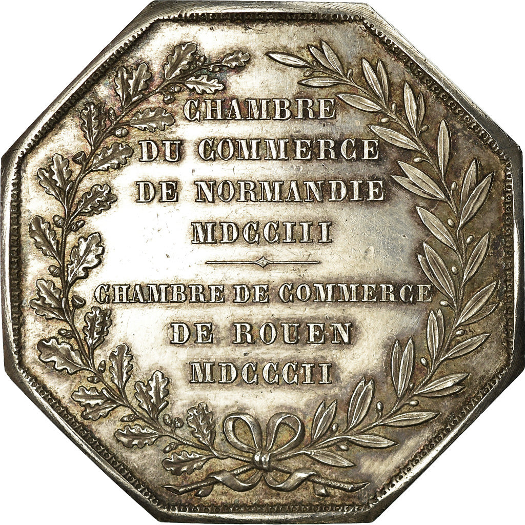 France, Token, Chambre de Commerce de Rouen, 1802, Lecomte, AU(55-58), Silver
