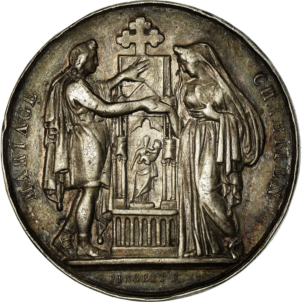 Francia, medaglia, Mariage Chrétien, Religions & beliefs, Pingret, BB+, Argento
