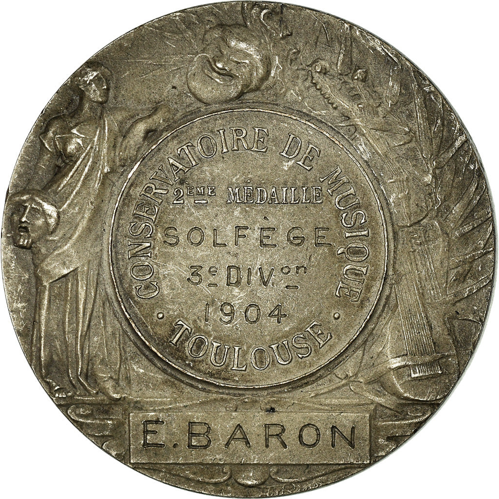 Frankrijk, Medaille, Conservatoire de Musique, Solfège, Toulouse, 1904, ZF+
