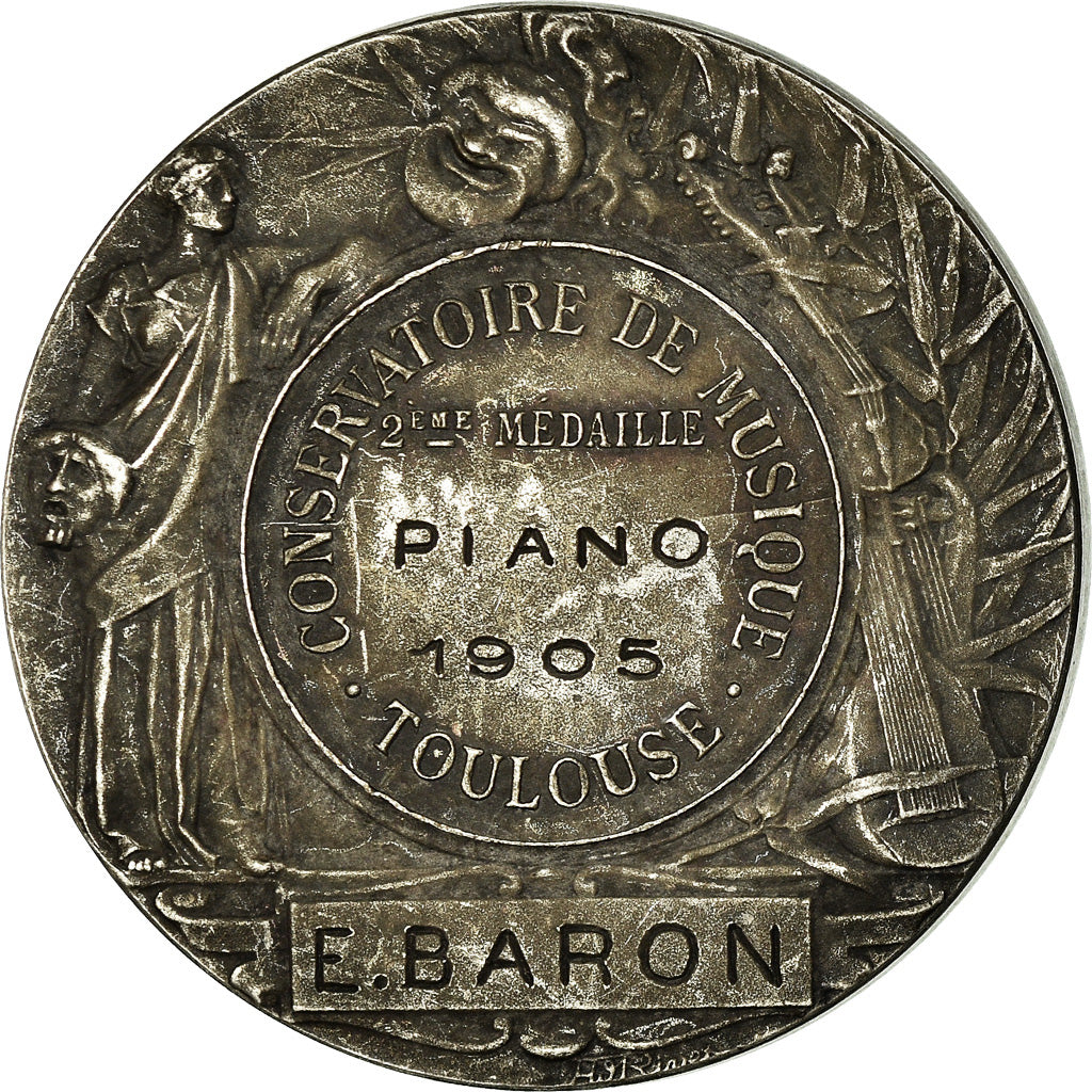 France, Médaille, Conservatoire de Musique, Piano, Toulouse, 1905, TTB+