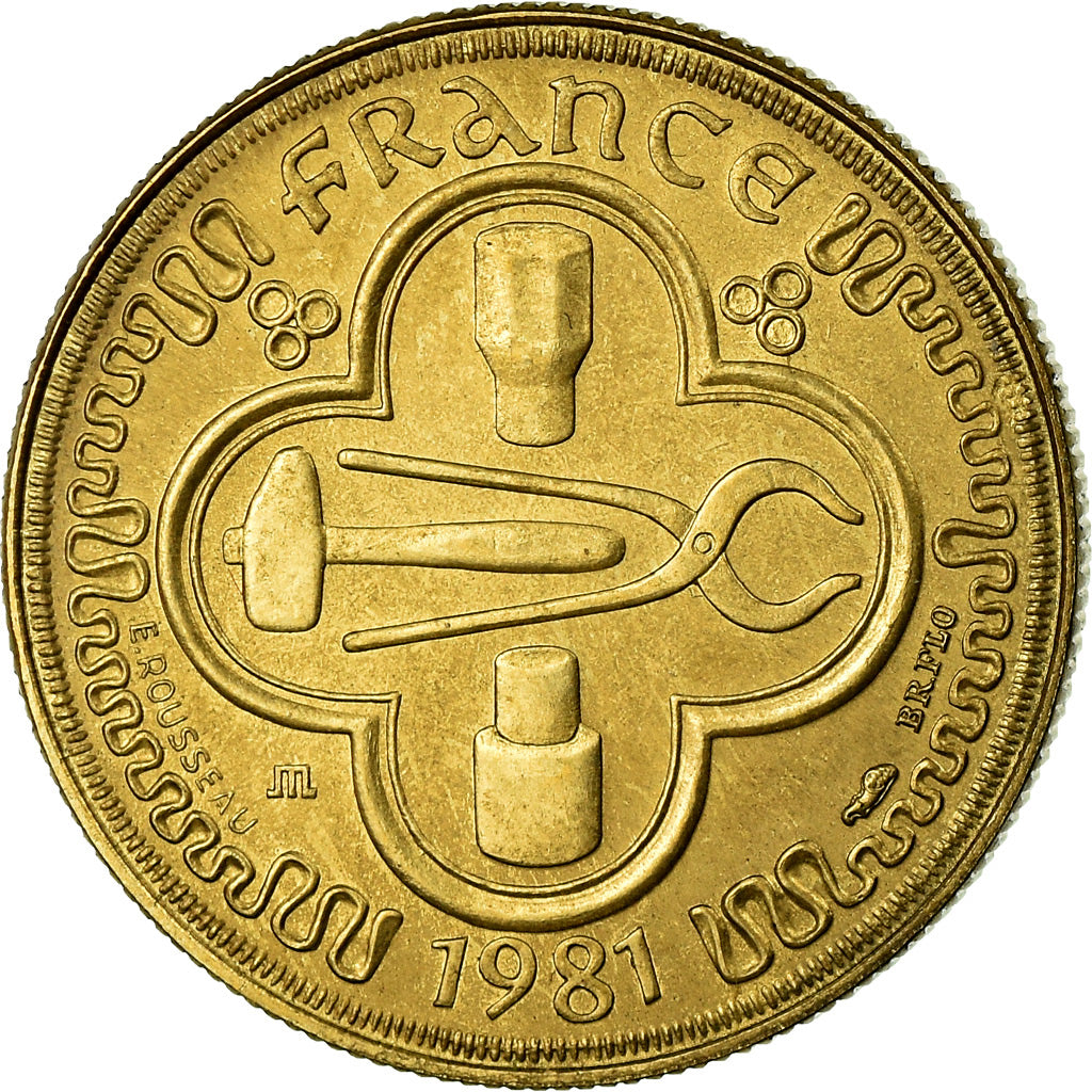 France, Medal, Franc à Cheval, Outils de Frappe Monétaire, 1981, MS(64), Gilt