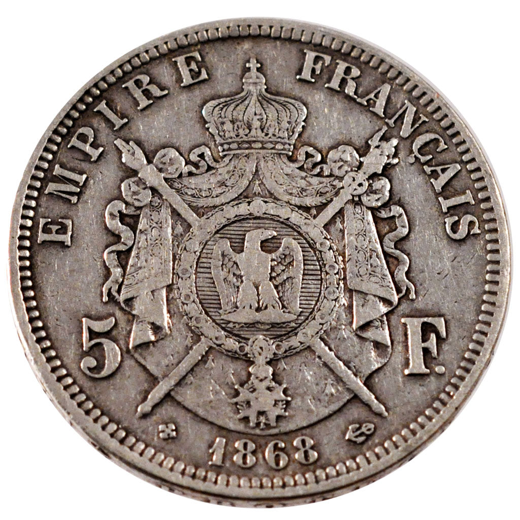 FRANCE, Napoléon III, 5 Francs, 1868, Strasbourg, KM #799.2, VF(30-35), Silver,