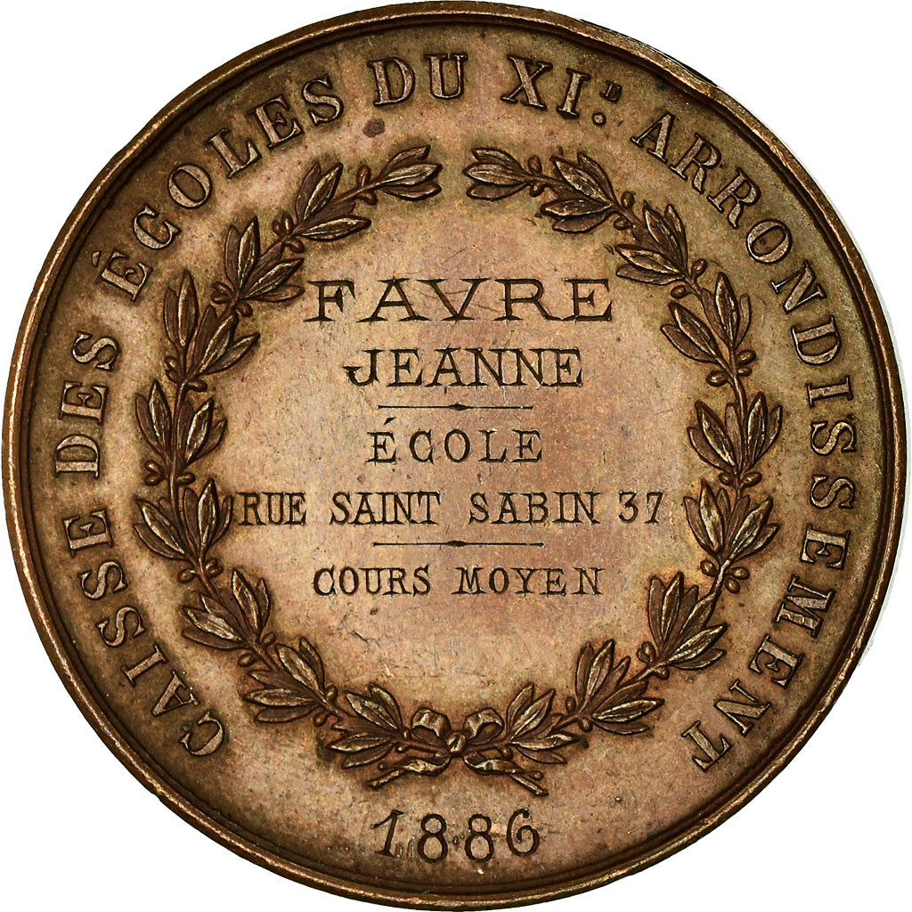 Francja, Medal, Caisse des Ecoles du XIème Arrondissement, Paris, 1886