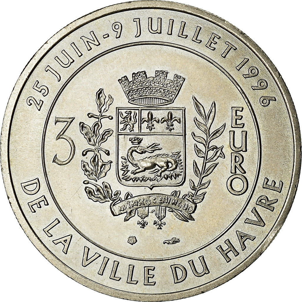 Francja, Medal, 3 Euro Ville du Havre, Pont de Normandie, 1996, MS(64)